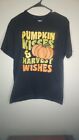 Black Pumpkin Kisses Harvest Wishes Short Sleeve T Shirt W/ Graphic Print Size M