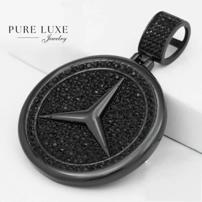 Men's Stainless-Steel Black 64mm Round Icy Bling CZ Sign Pendant,BOX - Image 1 of 3