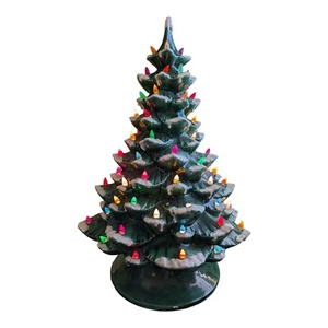 Vintage Arnel's 16" 2-Piece Ceramic Snowy Christmas Tree Complete w/ Music Box - Picture 1 of 18
