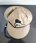 Vtg Columbia Long Bill Hat Cap Gore Tex Neck Flap Tan Fishing 80S 90S W/Marlin