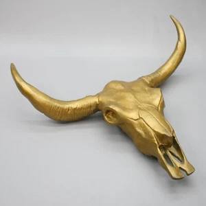 Cabeza de dirección de cuerno largo de hierro fundido de 26" cráneo dorado pared colgante vaca toro oeste de Texas - Imagen 1 de 12
