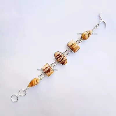 Pulsera de jaspe cebra, pulsera hecha a mano enchapada en plata 925, tamaños disponibles Foto 1 de 4