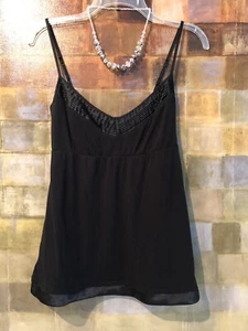 BENETTON "Stile" Black V-Neck Sleeveless Cami Top W/ Satin Trim Sz M (8-10) MINT - Picture 1 of 6