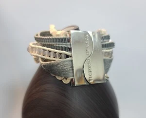 Victoria Emerson Beaded Multi Strand Silver Tone Modernist BOHO Bracelet 6.5" - Picture 1 of 22