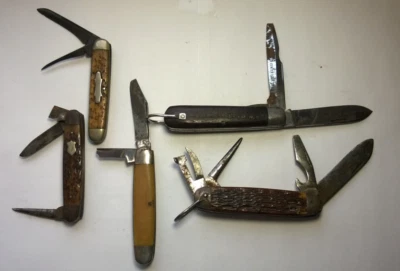 ВИНТАЖНЫЙ ЛОТ ТОВАРОВ Keen PAL Kutmaster и т.д. НА ЗАПЧАСТИ 5 складных карманных ножей - Изображение 1 из 4