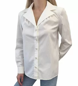 CHANEL Vintage 04C CC Logo Shirt #36 Top Blouse White Cream Cotton Button - Picture 1 of 13