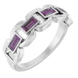 Anillo de eslabón de cadena de alejandrita cultivado en laboratorio en oro blanco de 14 K - Imagen 1 de 5