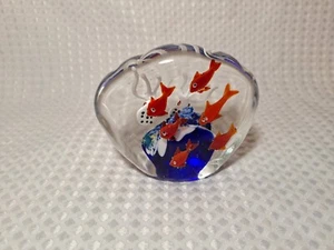 Aquarium Blown Glass Fish Reef 4.5" Shell Shaped Paperweight Art Murano Style - Picture 1 of 6