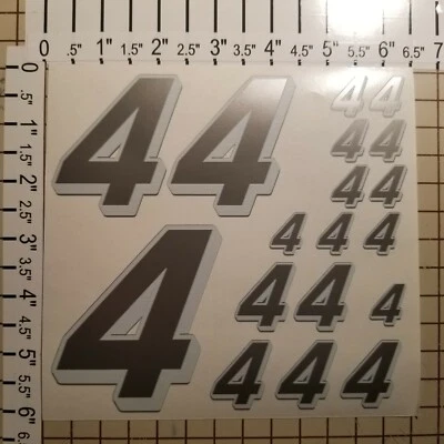 Silver w/White / White #4's  Racing Numbers Vinyl Decal Sheet 1/10- 1/12 r/c car - Image 1 of 4