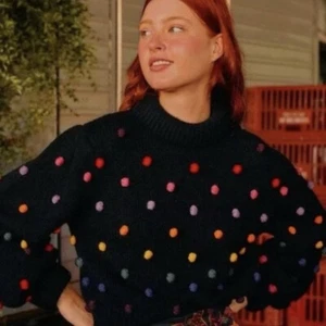 Maglione FARM Rio Rainbow Pom-Pom a maglia grossa manica a palloncino nero taglia L - Foto 1 di 8