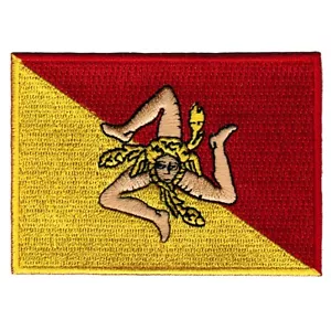 SIZILIEN FLAGGE AUFNÄHER bestickt aufbügeln ITALIENISCH ITALIEN Sizilien APPLIKATION Trinacria - Bild 1 von 1