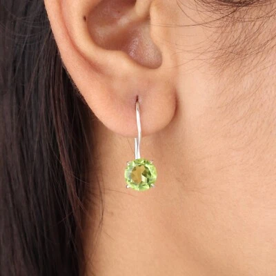 Peridot Gemstone 925 Sterling Silver Jewelry Handmade Drop/Dangle Earrings 0.92" - Image 1 of 4