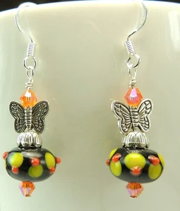 Pendientes y manchas de murano negro mariposas cristal hecho a mano joyería elegante - Imagen 1 de 1