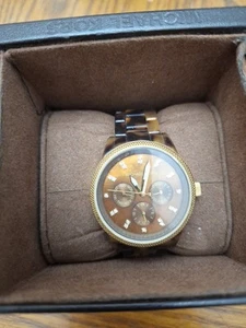 Michael Kors Ritz Uhr Damen 37mm Goldfarben Schildpatt Tag Datum - Bild 1 von 11
