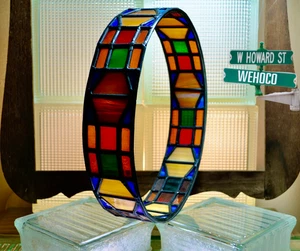 Vintage Tiffany Style Stained Glass Table Lamp Shade Ring 11.5" Dia. x 2.5" Tall - Picture 1 of 7