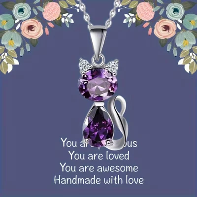 Collar colgante gato púrpura + bolsa de regalo Foto 1 de 4