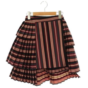 Zimmermann Women's Striped Pleated Wrap Mini Skirt Bordeaux Black - Picture 1 of 6