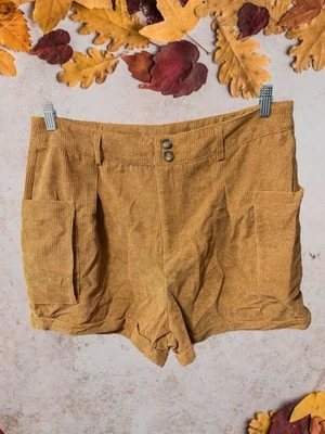Womens size XL corduroy high rise shorts camel brown pleated cuff pockets new - Image 1 of 4