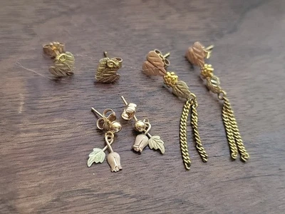 Lot Of 3 Pairs LANDSTROM'S 10K Black Hills Multi Colored Gold Earrings - Image 1 of 4