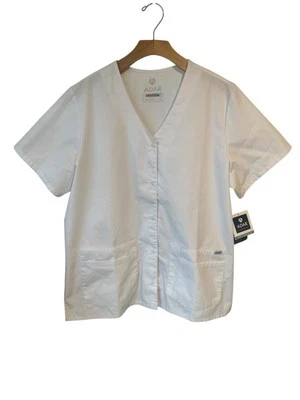 ADAR Universal Smock Scrub Top Unisex Size XL White Snap Front Short Sleeve NWT - Image 1 of 4