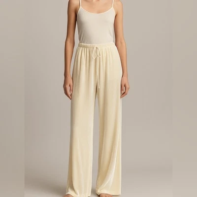 THE ROW Ivory Velvet Silk-Blend Drawstring Pants Size 38 – Luxe Lounge Trousers - Image 1 of 4