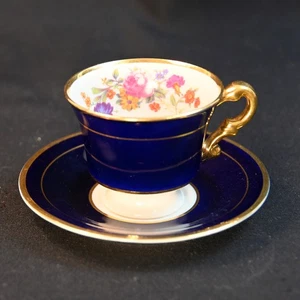 Syracuse China O.P.Co. Cobalt Blue Floral Cup & Saucer 1920-1960 Old Ivory USA - Picture 1 of 24
