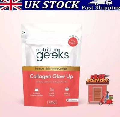 ✅ Nutrition geeks Collagen Glow Up Powder New & Improved 14000mg 420g 30 serving - Image 1 of 4