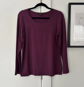Camiseta Eileen Fisher elástica manga larga cuello en U talla L color: ciruela - Imagen 1 de 4