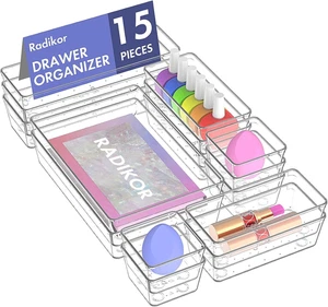 Organizer Cassetti 15 Pezzi, Organizer Trucchi Cassetti in Plastica Trasparente, - Foto 1 di 12