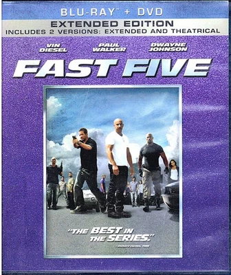 FAST FIVE- Vin Diesel- 2 disc Blu-Ray & Artwork NO CASE- Extended Ed. VG+ EST - Image 1 of 2