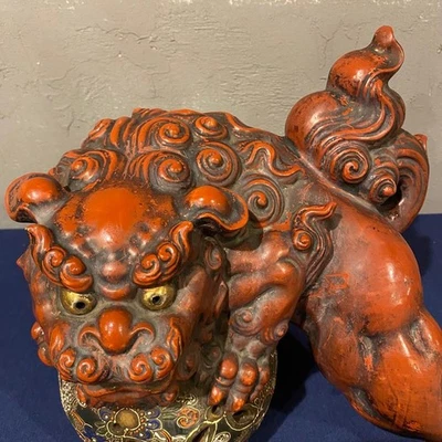 Antigua estatuilla grande de león Shishi japonesa KUTANI Ware cerámica estatua 13 pulgadas Foto 1 de 4