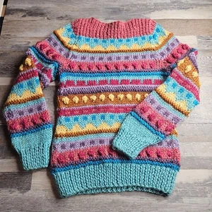 Suéter vintage tejido a mano para mujer grande colores brillantes hecho en Corea - Imagen 1 de 13