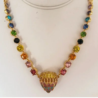 Kurt Geiger London Necklace Eagle Head Gold Tone Pave Multicolored Crystals 15" - Image 1 of 4
