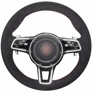 Top Black Suede Steering Wheel Hand-stitch on Wrap Cover For Porsche Cayenne - Picture 1 of 4