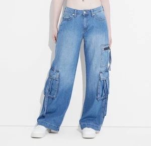 Women's Mid-Rise Wide Leg Cargo Baggy Pants Size 00/30 - Wild Fable - Foto 1 di 5