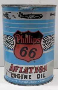 Rara latta olio originale d'epoca Phillips 66 aviazione con ali 1 quarto completa - Foto 1 di 10