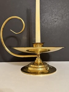 Vtg BALDWIN Large Brass Chamber Candlestick Holder With Scroll Swirl Handle - Picture 1 of 12