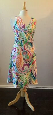 Lauren Ralph Lauren Pink White Green Faux Wrap  Paisley Dress Size 6 - Image 1 of 3