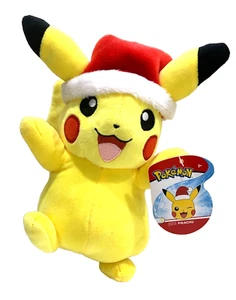 Pikachu Plush Soft Toy Holiday Santa Hat Pokémon Nintendo 20cm NEW WITH TAGS - Picture 1 of 8