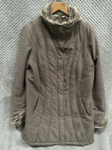 BHS Coat Womens Size Uk 10 Grey Long Sleeve Zip Up Lined Faux Fur Button Up - Picture 1 of 11