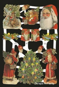 German Embossed Vintage Style Scrap Die Cut - Christmas Colorful Santa's EF7218 - Bild 1 von 1
