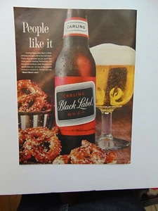 1963 BLACK LABEL BEER Bottle Glass Pretzels print ad - Picture 1 of 1