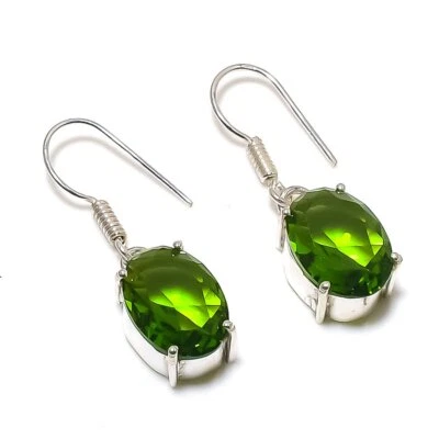 Faceted Peridot Gemstone 925 Sterling Silver Solitaire Jewelry Earring 1.40" Y92 - Image 1 of 4