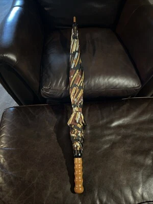 RARE Vintage 1990’s Nicole Miller Umbrella “CIGAR” Print Wood Handle - Image 1 of 4