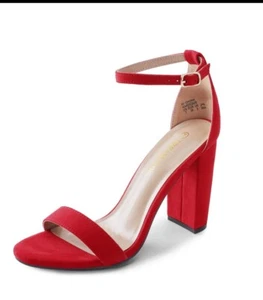 DREAM PAIRS Women High Chunky Heel Sandals Ankle Strap Red Party Dress Shoes 8.5 - Picture 1 of 5