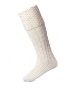 House of Cheviot Ecru Cream Bubble Top Piper Knit Merino Wool Kilt Hose Socks - Picture 1 of 1