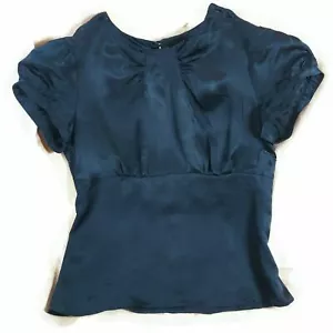 Tara Jarmon Black Silk Top Women's Short Sleeve Shirt Blouse Size 36 Side Zip - Picture 1 of 8