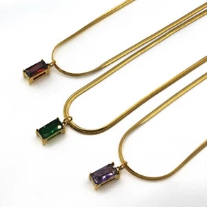 Halskette mit Anhänger vergoldet Edelstahl Farbe Zirkonia Hypoallergen - Bild 1 von 12