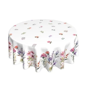 Spring Floral Round Tablecloth 60 Inch Watercolor Wildflower Rose Peony Leaf ... - Picture 1 of 6