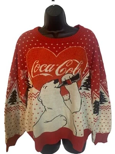 Adult Coca Cola Heart Polar Bear  Ugly Christmas Sweater Best Gift Size Large - Picture 1 of 3